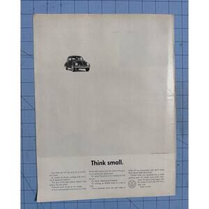 VW Volkswagen Beetle 1960 Think Small Print Ad